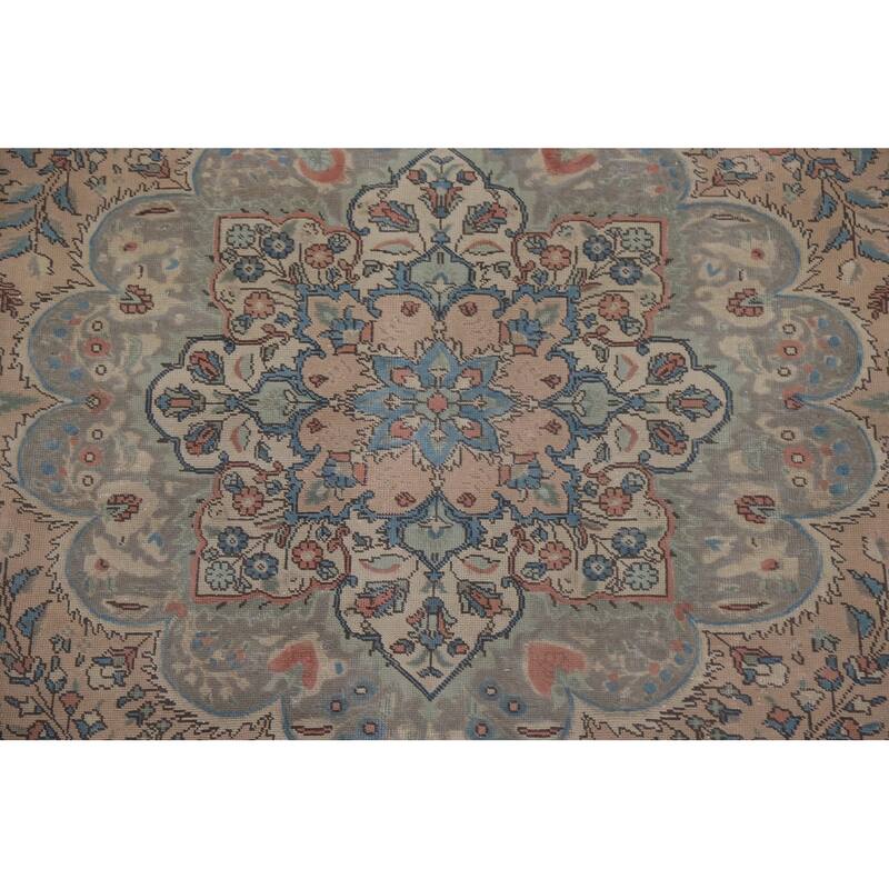 Hand Knotted Oriental 100% Wool Carpet Traditional Floral Pink Tabriz Area Rug - 12' 6'' X 9' 6''