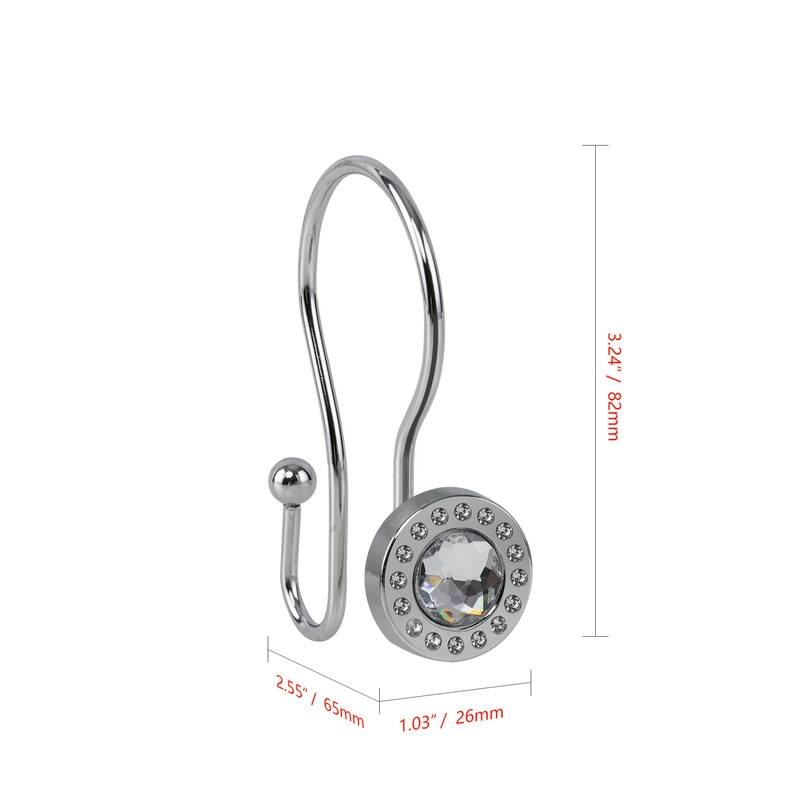 Utopia Alley Shower Hooks, Double Shower Curtain Hooks for Bathroom, Crystal Design, Set of 12