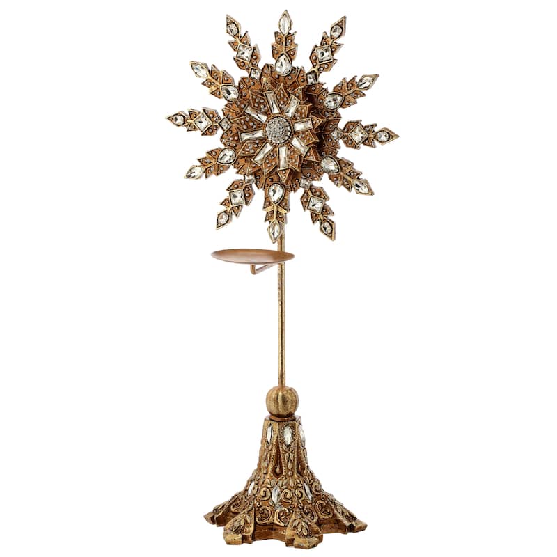 19.5" Resin With Metal Jeweled Candle Holder