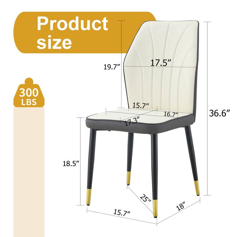 4 modern dining chairs with stylish PU patterned backrest and black metal legs