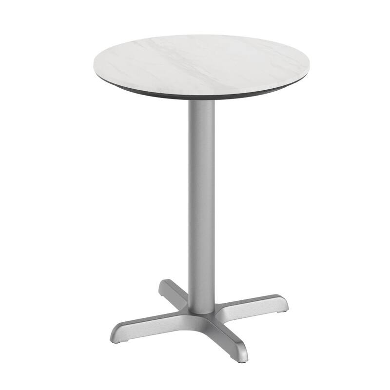 Commercial All-Weather HPL Tabletop with Crisscross Base - White Faux Marble/Silver Base - 23.5"W x 23.5"D x 31.25"H
