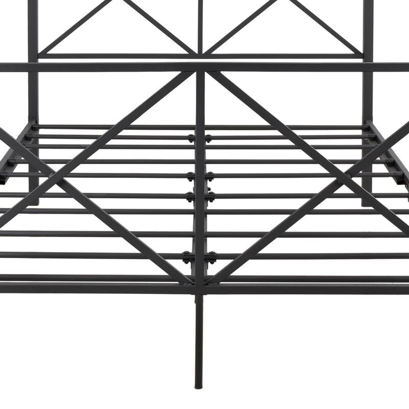 Metal Canopy Bed Frame, Platform Bed Frame with X Shaped Frame Black