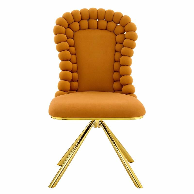 Set of 2 Puffy Bubble Velvet Dining Chairs with Ball Chain Detail & Gold Legs