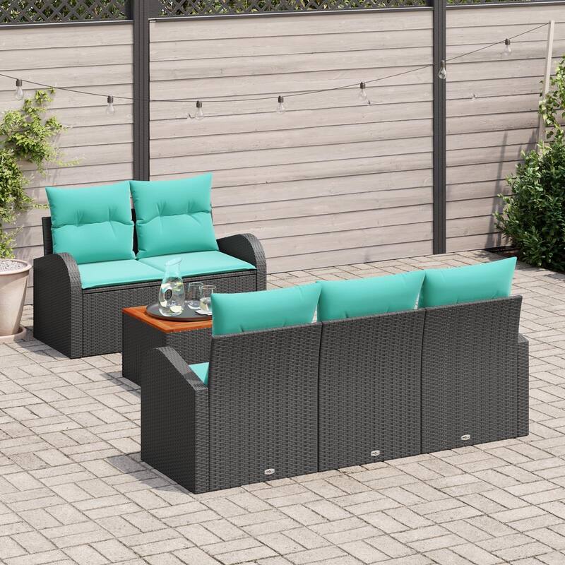 vidaXL 6 Garden Sofa Set with Cushions Black Poly Rattan - 70.5 x 24.4 x 27.2