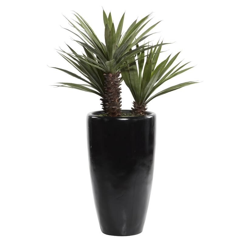Faux Foliage Dracaena Artificial Plant with Realistic Leaves and Black Fiberglass Pot - Green - Roche River Decor - Green - 33"W, 46"H