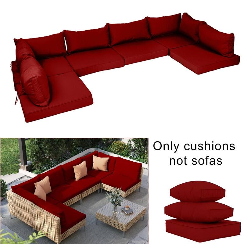 14 Pcs Outdoor Furniture Replacement Cushions Fits 6-seat Sectional Rattan Conversation Set (Only cushions+covers, no sofa.)