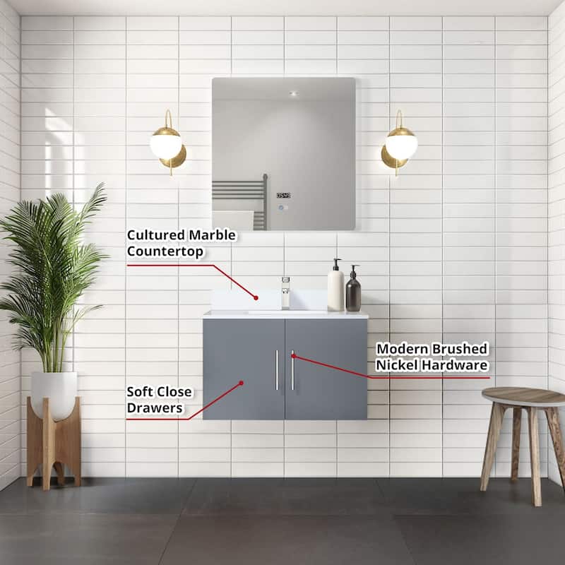 Geneva 30 in. W x 22 in. D Dark Grey Bath Vanity and Cultured Marble Top