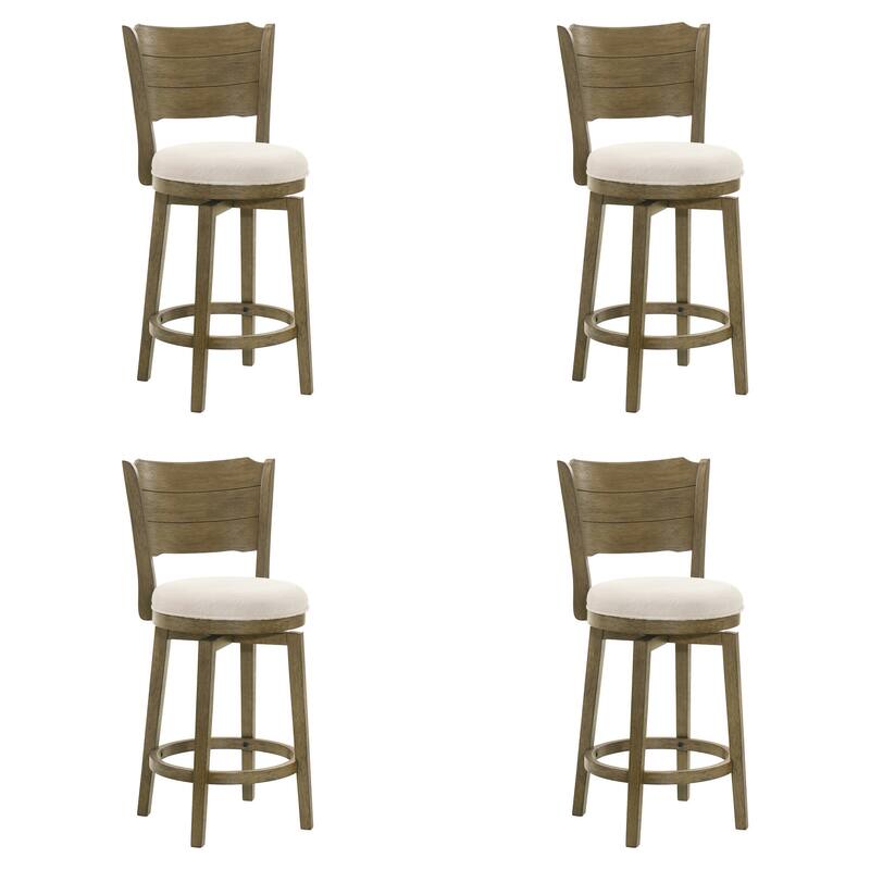 Winsley Coastal Modern Swivel Wood Counter Height Kitchen Bar Stool with White Boucle Fabric Upholstered Seat - Set of 4 - White/Putty Brown - Counter Height