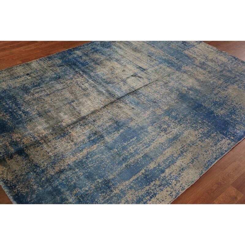 Contemporary Abstract Indian Rug Hand-Knotted Multi-Color Wool Carpet - 5'7"x 7'10"