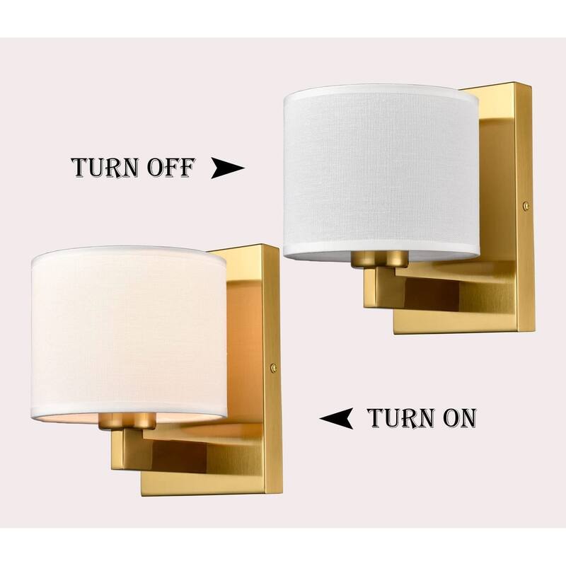 2 pack brass gold wall sconces industrial wall lamp with fabric shade