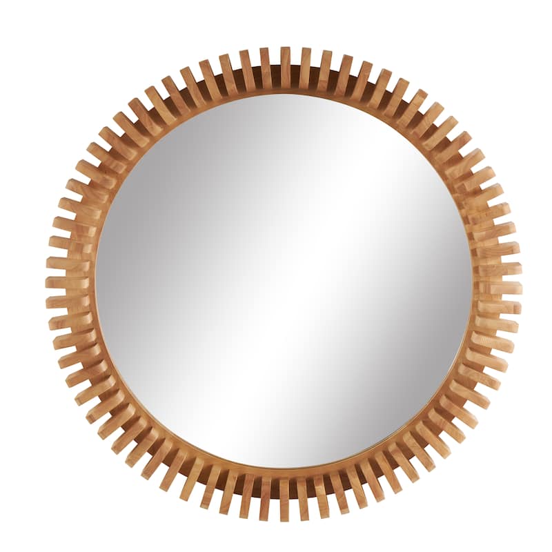 Wood Handmade Wall Mirror with Spiral Edges - Brown - Roche River Decor - 3"W x 32"L x 32"H