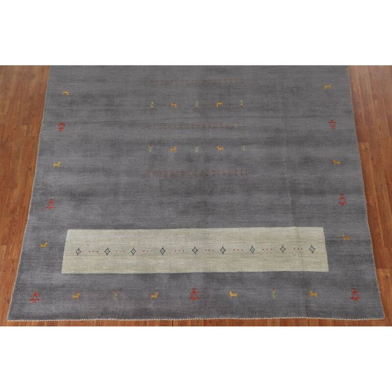 Tribal Gray Gabbeh Oriental Area Rug Hand-Knotted Wool Carpet - 8'1"x 9'11"