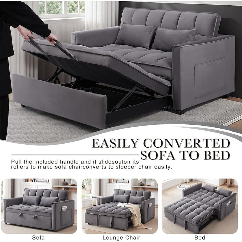 3 in 1 Convertible Sleeper Sofa Bed, Futon Couches for Living Room with Side Pocket, Adjustable Backrest