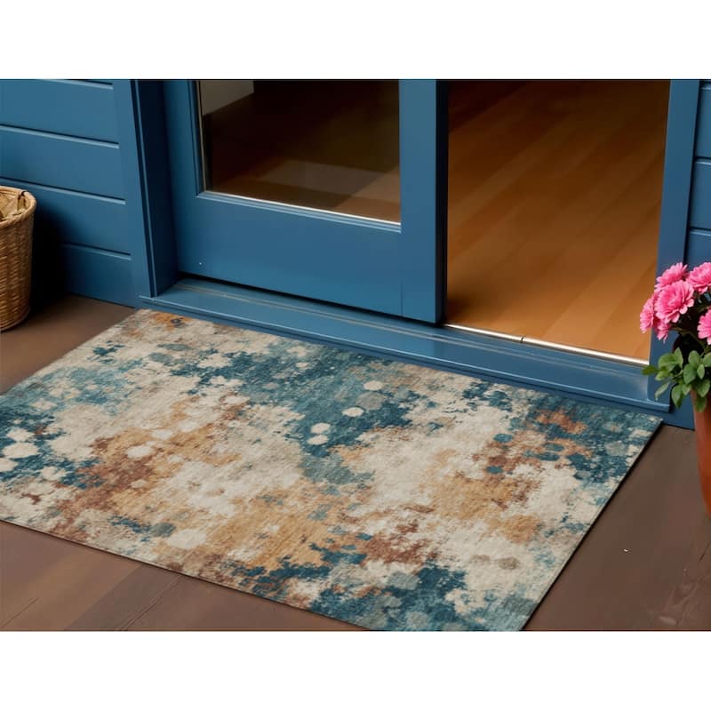 HomeRoots Abstract Transitional Rectangle Outdoor Rug - 3' x 5'