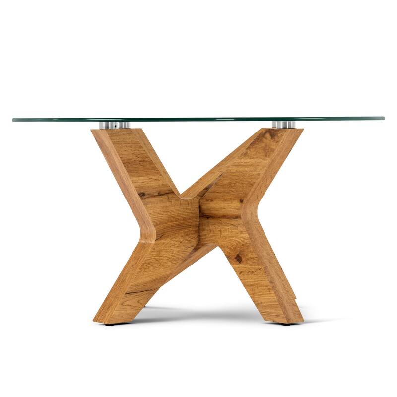 ivinta Round Glass Coffee Table, 31.5" Modern Small Center Table with Tempered Glass Top and MDF Legs