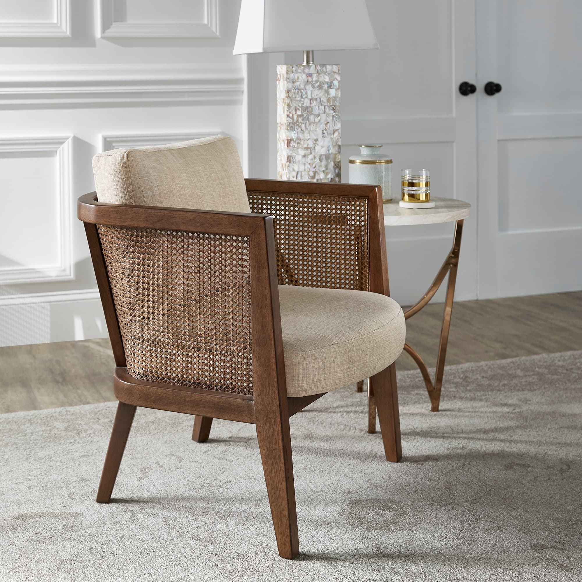 Celann Walnut Finish Fabric Cane Accent Chair by iNSPIRE Q Modern On