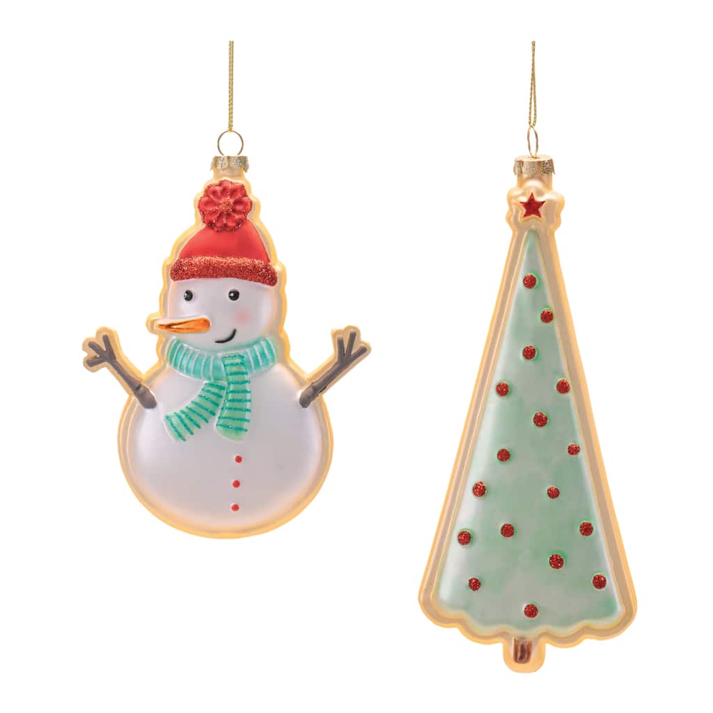 Glass Snowman and Tree Ornament Set of 12