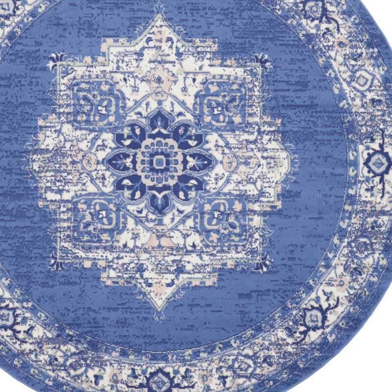Guqo Power Loomed Geometric Floral Stain Resistant Area Rug By HomeRoots - 96' X '96' X '0.39