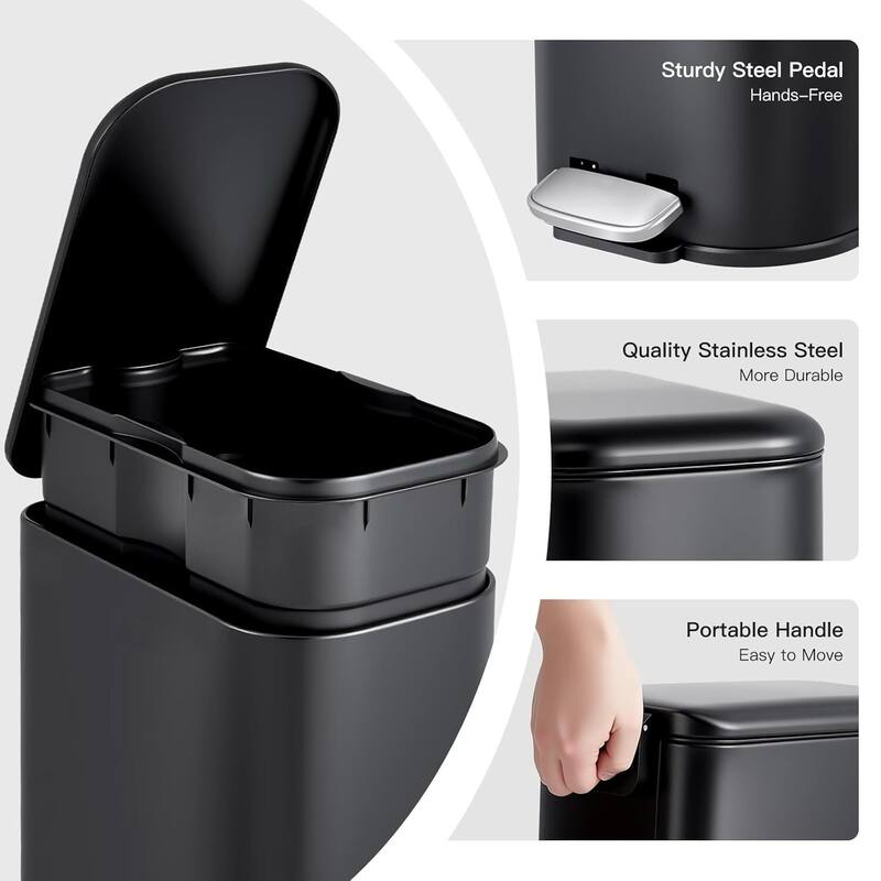 3.72 Gallons Trash Can, Step Garbage Can for Bathroom, Bedroom, Office, Kitchen