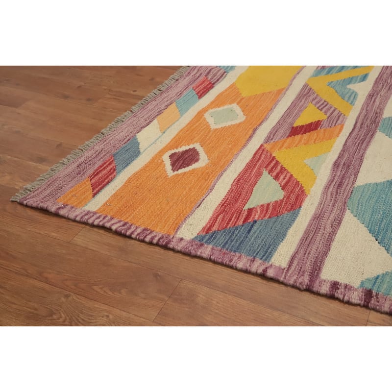 Hand Woven Oriental 100% Wool Carpet Southwestern Tribal Multi-Colored Kilim Area Rug - 9' 10'' X 8' 3''