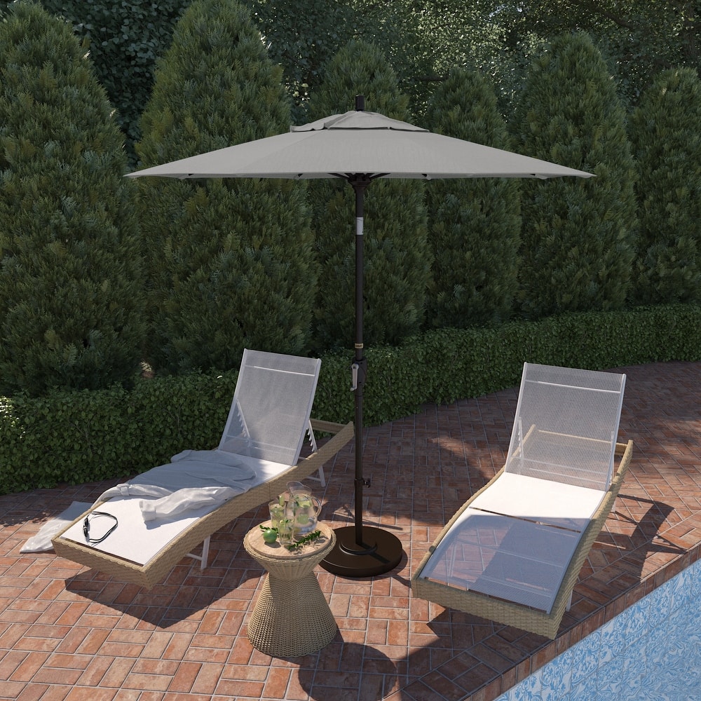 California Umbrella 7.5' Round Crank Lift Push Button Tilt Bronze Aluminum Patio Umbrella with Sunbrella Cilantro Fabric