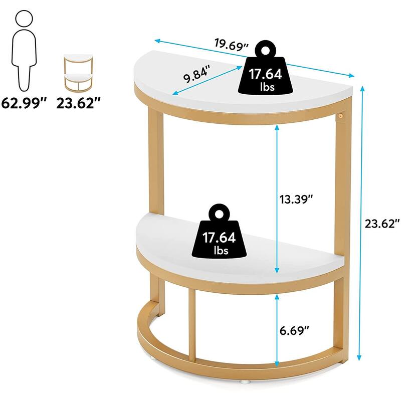 End Table Half Round, Narrow Side Table, Slim C Table for Sofa Couch