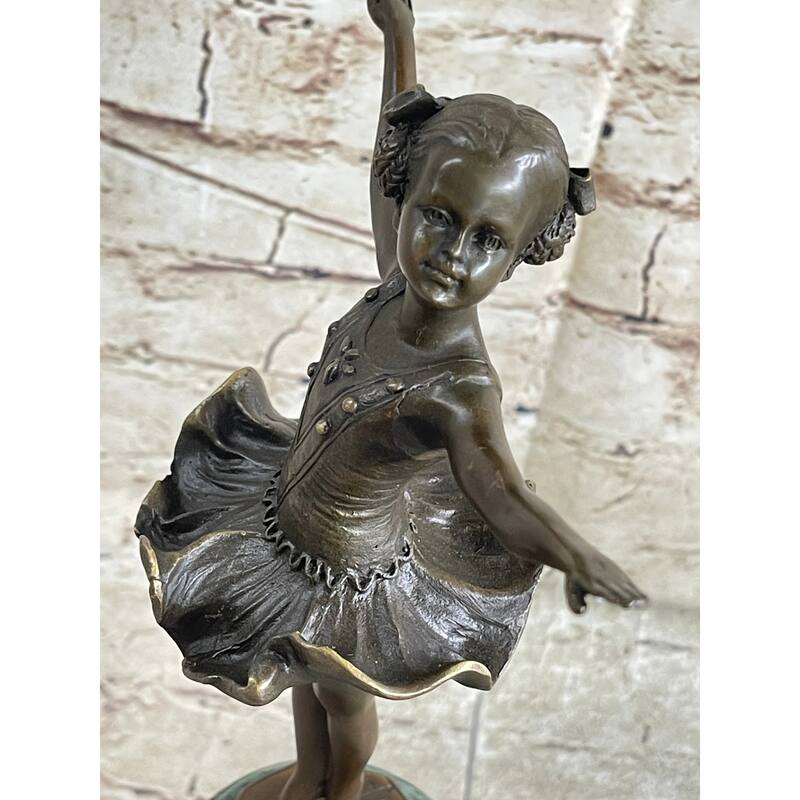 Ballerina Ballet Dancer Young Girl Bronze Figurine Sculpture On Green Marble Base