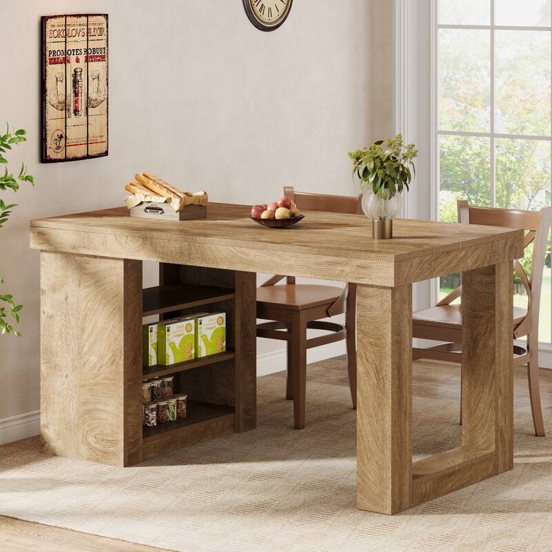55 Inch Wood Kitchen Island with Storage, Stationary Island Table with Large Worktop for Kitchen, Dining Room, Living Room