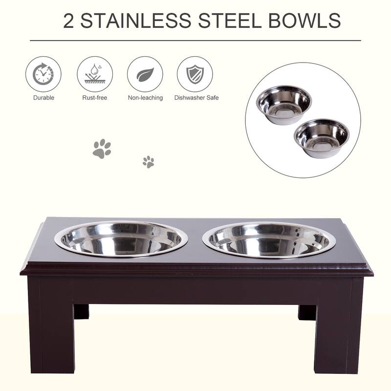 PawHut 17" Dog Feeding Station with 2 Food Bowls, White