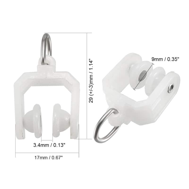 Curtain Track Rollers Plastic Twin Wheeled Carriers 9mm Dia 30 Pcs - White