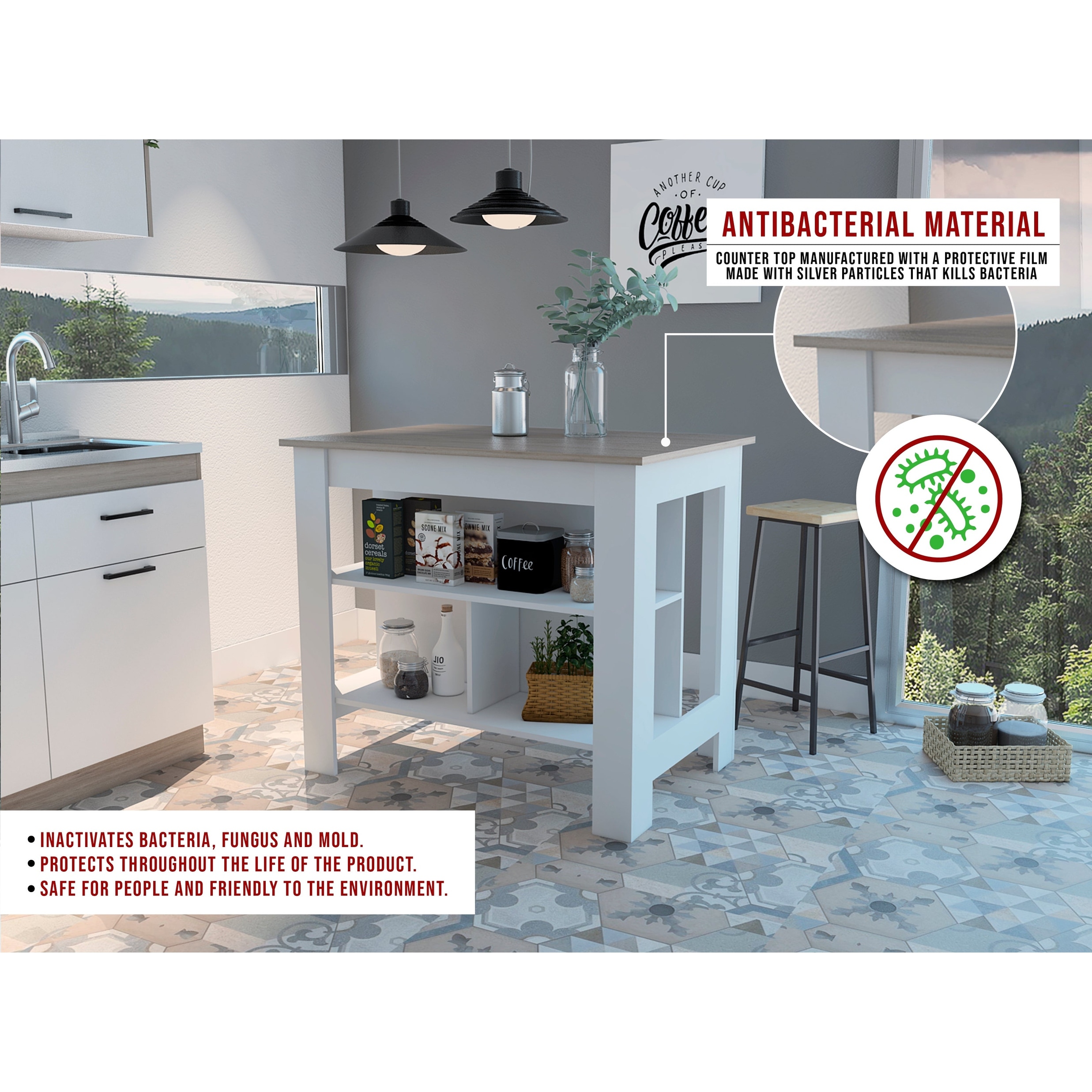 Tia Transitional Antique White Wood Multi-Storage 3-Piece Kitchen Island Set by Furniture of America - Antique White/White