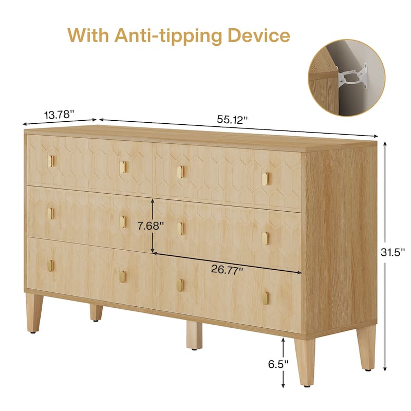 55-Inch Wood Chest of Drawer Double Dresser for Bedroom Entryway