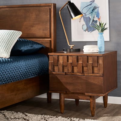 Kieran Mid-Century Brown Finish 2-Drawer Nightstand from iNSPIRE Q Modern