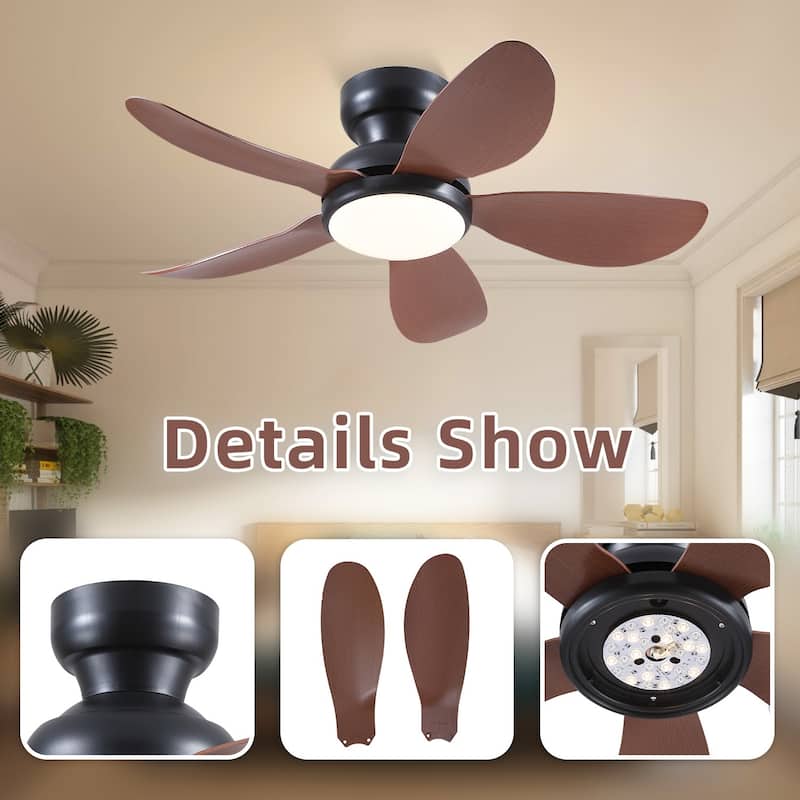 32/36/46/52 inches Low Profile Ceiling Fan with Light and Remote for Living Room Bedroom Kid's Room Patio
