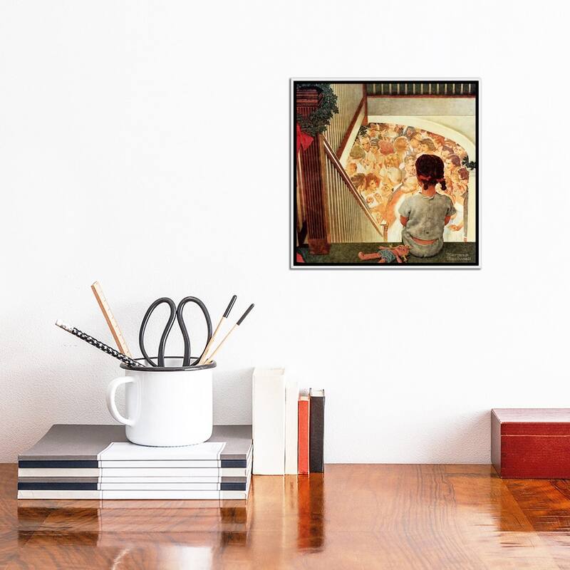 iCanvas "Little Girl Looking Downstairs at Christmas Party" by Norman Rockwell Framed Canvas Print