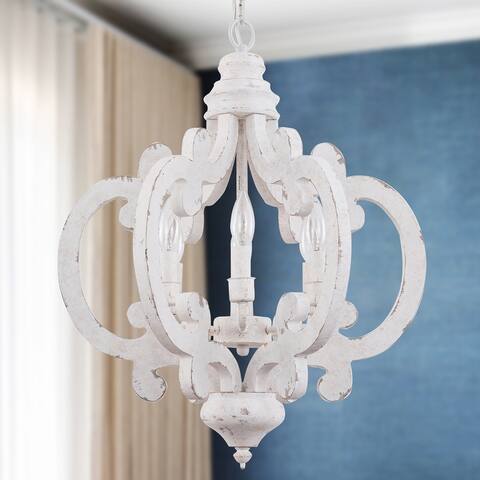 Oaks Aura Cottage Chic French Country Crown 6-Light Rustic Wood Ceiling Light Farmhouse Shabby Chic Chandelier