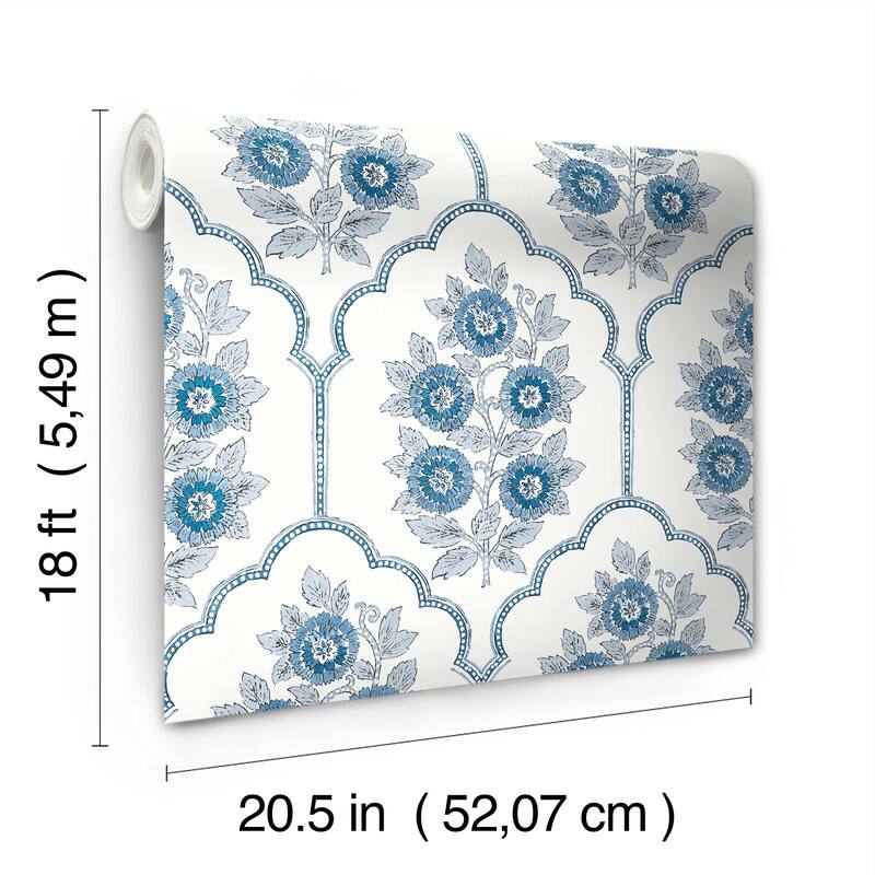 Society Social Floral Bazaar Delft Blue Peel and Stick Wallpaper