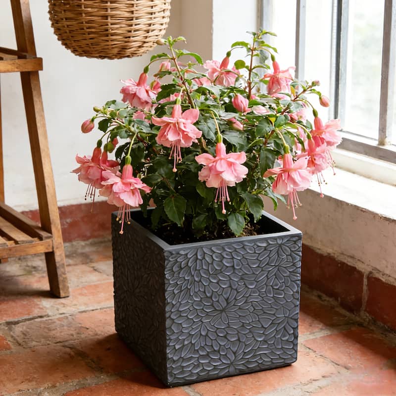 Large Planter, 16.9"+14.37"+11.6" +9.25"Dia Square Magnesium Oxide Planter Set of 4, Flower Pots with Drainage Holes