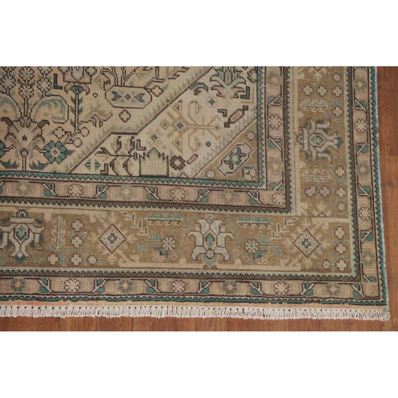 Hand Knotted Oriental 100% Wool Carpet Traditional Medallion Peach Tabriz Area Rug - 9' 7'' X 6' 5''