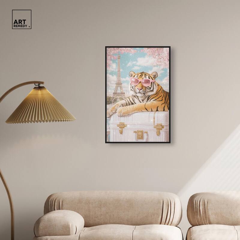 Tiger Luggage Paris Canvas by Art Remedy
