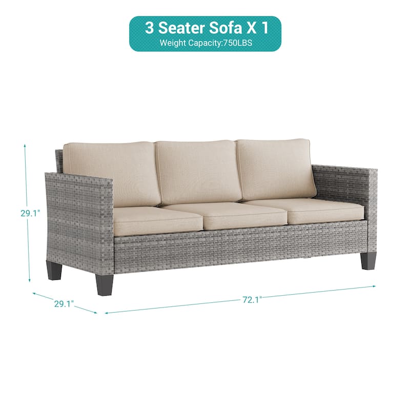 BONOSUKI Patio Outdoor Couch,3-Seater Furniture with Removable Cushion