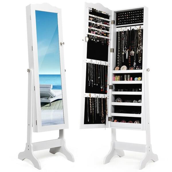 Shop Costway Mirrored Jewelry Cabinet Organizer Storage Box Stand White On Sale Overstock 21009992