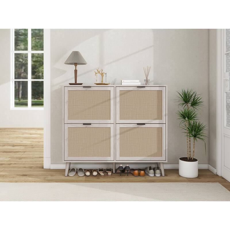 4 Door Shoe Rack, Freestanding Modern Shoe Storage Cabinet, for Entryway - White
