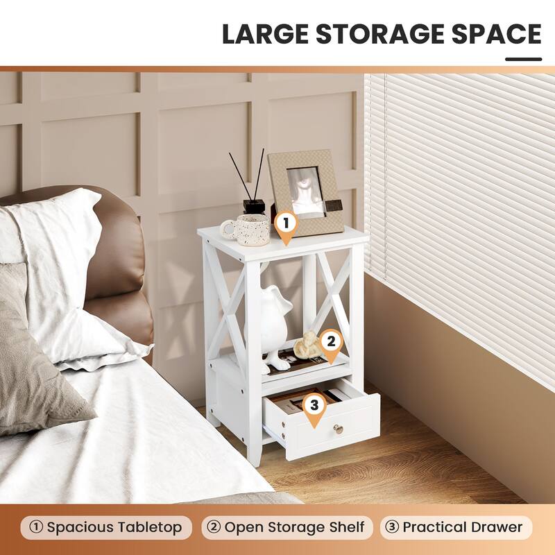 Costway Modern Nightstand with Bottom Drawer Storage Shelf Small Side