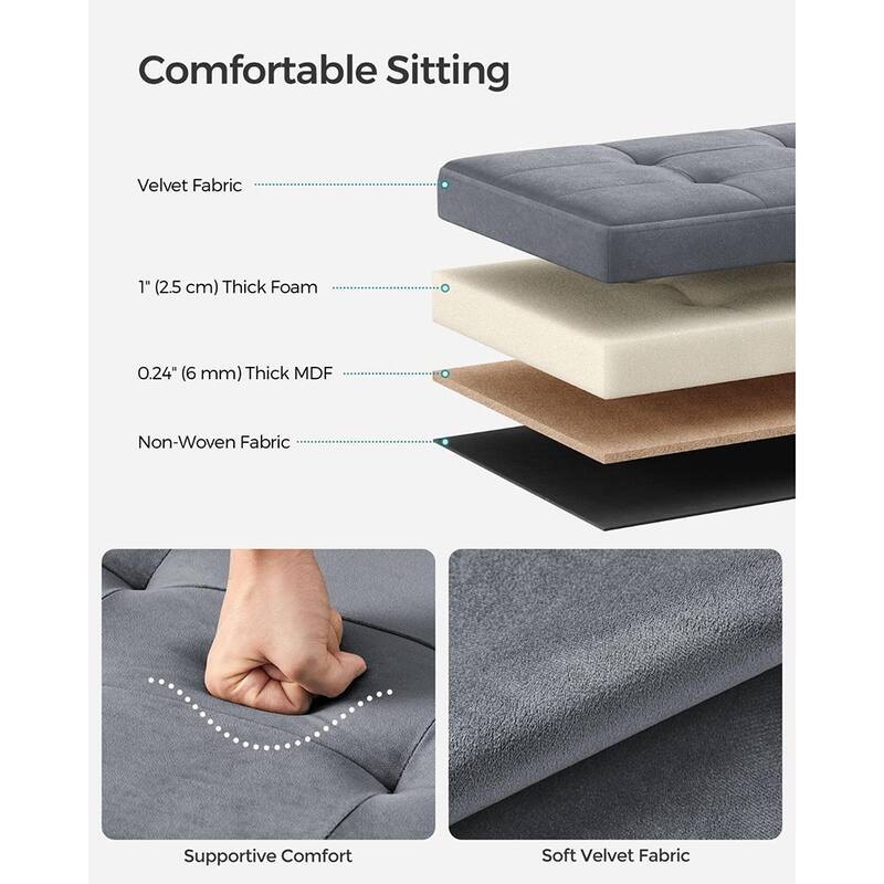 Velvet Foldable Storage Ottoman with Padded Seat and Hidden Compartment for Living Room or Entryway