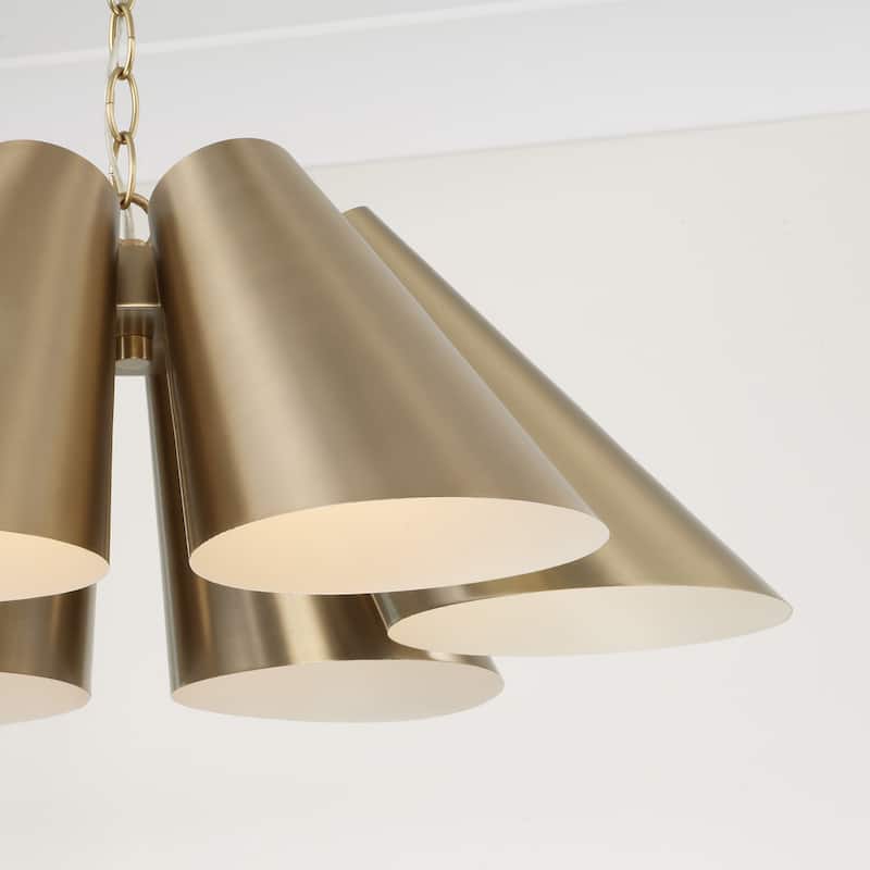 27.75" W x 8.5" H 6-Light Modern Pendant in Matte Brass with Painted White Interior - 25"W x 8.75"H