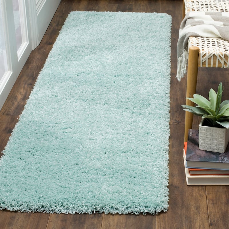 SAFAVIEH Laguna Shag Verdiana Solid Color 2-inch Thick Rug. - 2'3" x 8' Runner - Light Blue - Runner