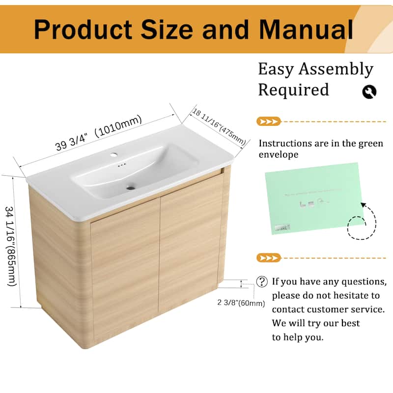 Malwee 36"/40" FreeStanding Bathroom Vanity with Sink, Floor Stand Bathroom Vanity with Soft Close Door and Adjustable Shelf