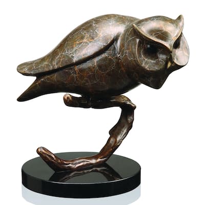 Spi Brass Owl On Branch Statue - 8.5 X 8.5 X 5.5 inches