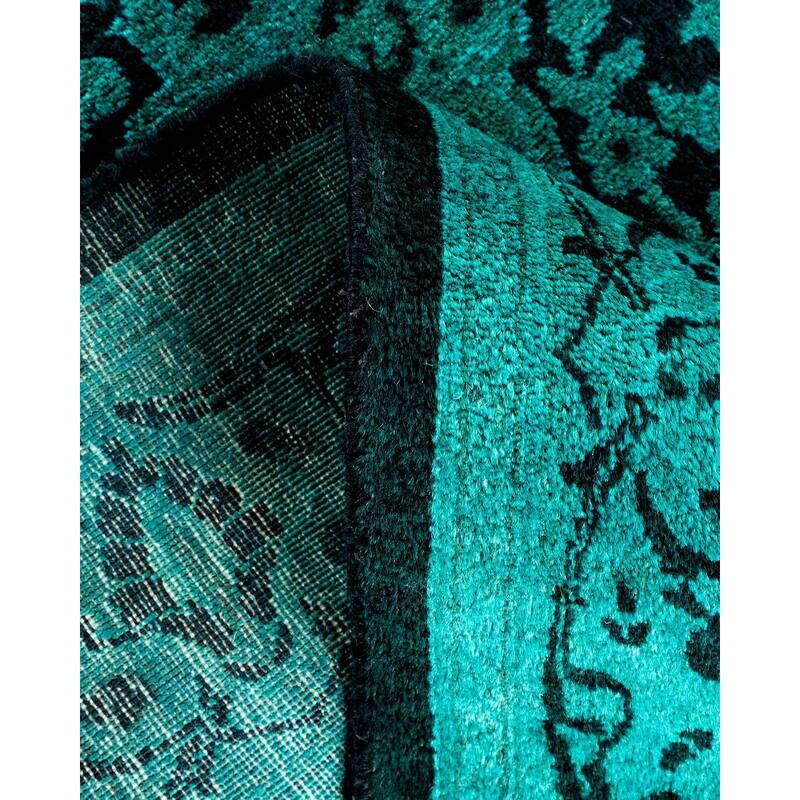 Overton Hand Knotted Wool Vintage Inspired Modern Contemporary Overdyed Green Runner Rug - 2' 7" x 17' 0"